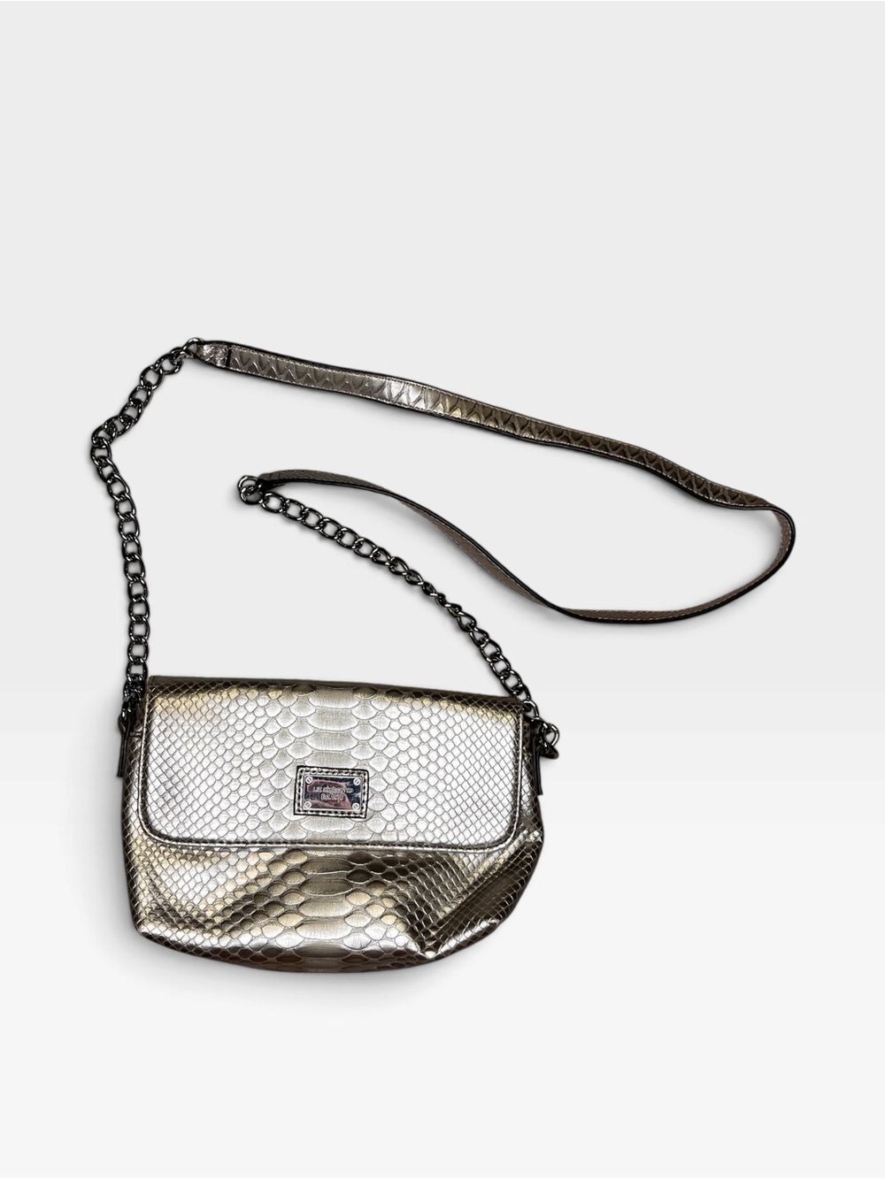 Liz Claiborne Metallic Silver Snake-Embossed Crossbody